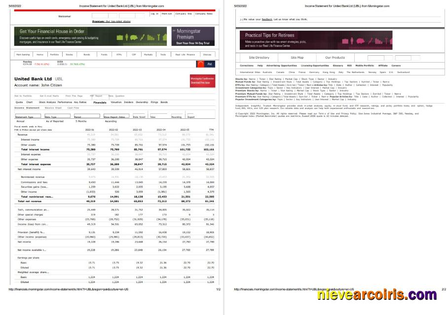 United Kingdom United Bank Ltd (UBL) bank incoming statement, Word and PDF, 2 pages